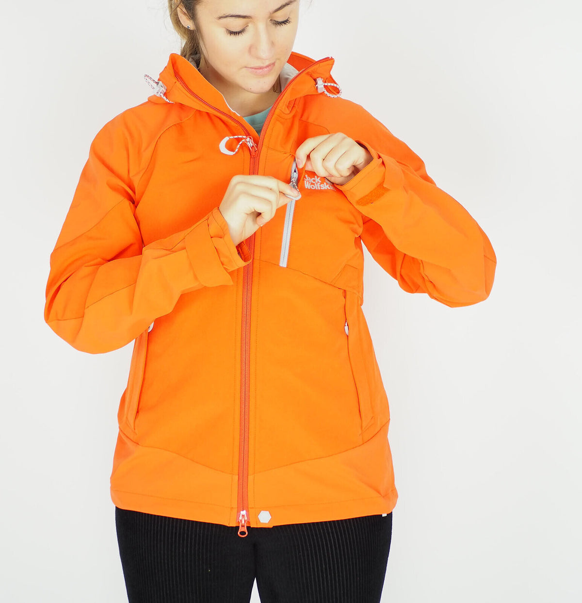 Womens Jack Wolfskin Gravity Flex 1302961 Flame Orange Zip Up Hooded Jacket