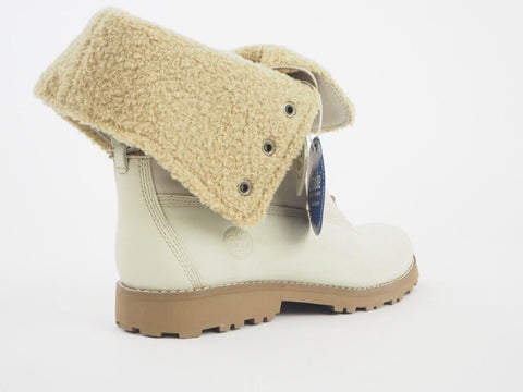 Girls Timberland Authentics 6 Inch Shearling 21926 Cream Leather Lace Up Boots