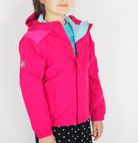 Girls Jack Wolfskin Oak Creek 1607111 Azalea Red Waterproof Windproof Jacket