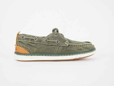 Boys Timberland Hookset 3180A Olive 2 Eye Lace Up Loafers Casual Soft Boat Shoes