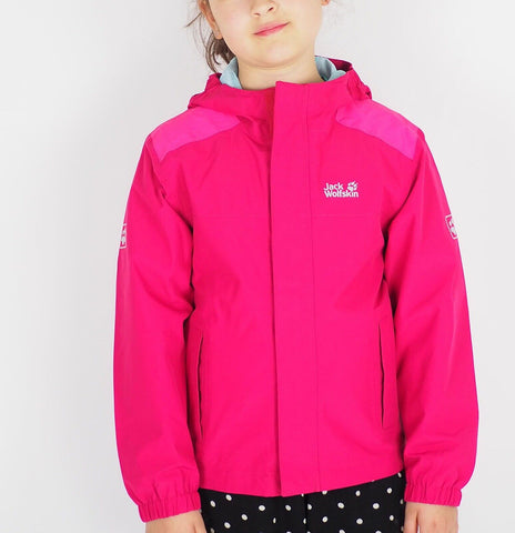 Girls Jack Wolfskin Oak Creek 1607111 Azalea Red Waterproof Windproof Jacket