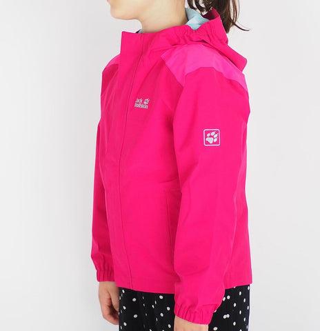 Girls Jack Wolfskin Oak Creek 1607111 Azalea Red Waterproof Windproof Jacket