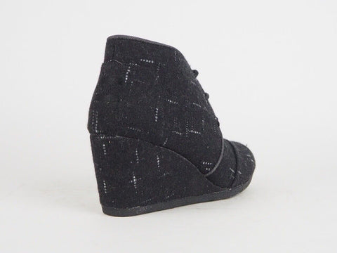 Girls Toms Desert Wedge Black Dotted Wool Lace Up Chukka Boot Uk 3.5