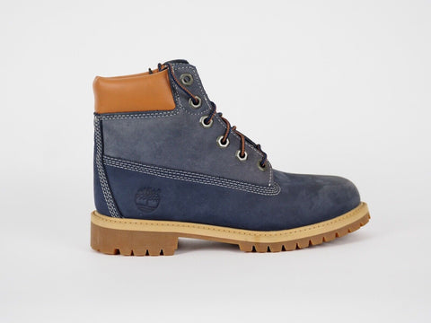 Boys Timberland 6 Inch Premium A14ZD Blue Leather Lace Up Winter Chukka Boots