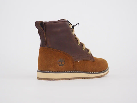 Boys Timberland Newmarket A1CFN Brown Leather Lace Up Side Zip Kids Boots