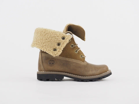 Girls Timberland Shearling 18801 Brown Leather Lace Up Winter Cotton In Boots