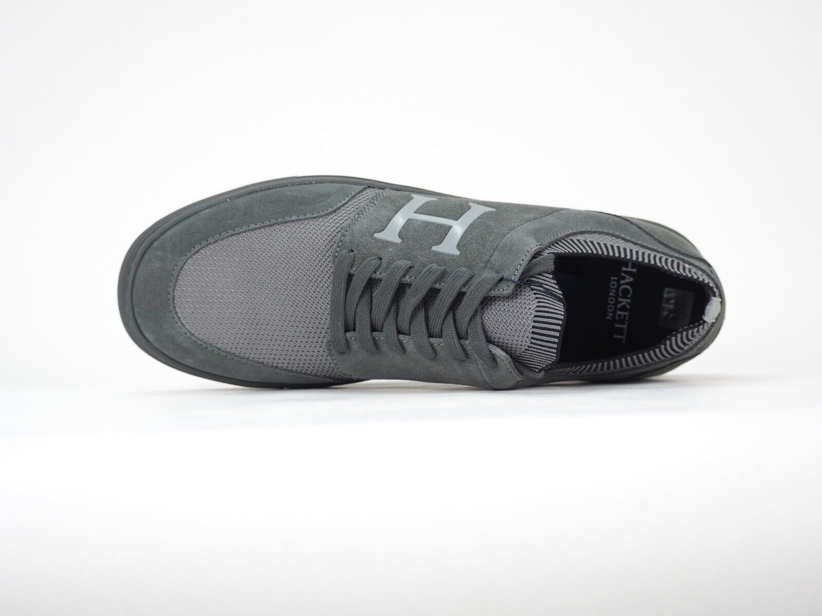 Hackett London Entry Knit HMS20855 Grey Leather Casual Shoes Trainers UK 5