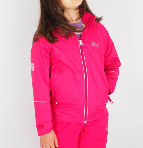 Girls Jack Wolfskin Crosswind Texapore 1604781 Azalea Red Waterproof Jacket