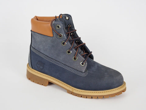 Boys Timberland 6 Inch Premium A14ZD Blue Leather Lace Up Winter Chukka Boots