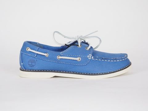 Boys Timberland Classic 1477A Blue Leather 2 Eye Lace Up Casual Kids Boat Shoes