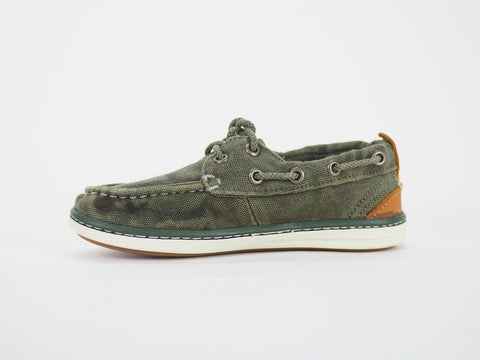 Boys Timberland Hookset 3180A Olive 2 Eye Lace Up Loafers Casual Soft Boat Shoes