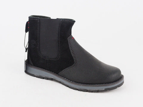 Boys Timberland A18F5 Black Leather Zip Up Casual Chelsea Boots