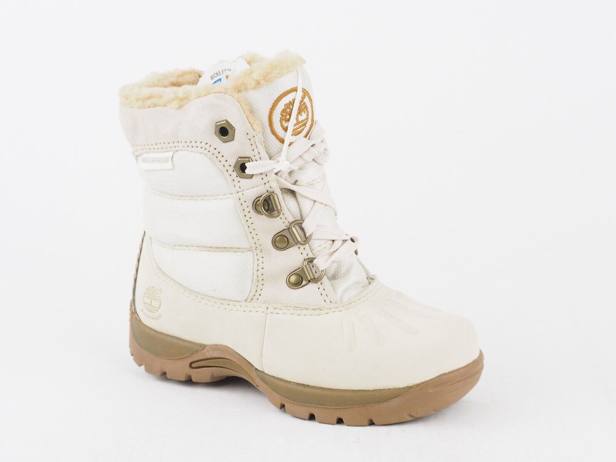 Girls Timberland Waterproof 28851 White Leather Lace Up Warm Winter Boots