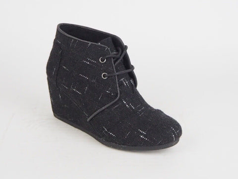 Girls Toms Desert Wedge Black Dotted Wool Lace Up Chukka Boot Uk 3.5