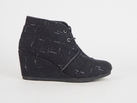 Girls Toms Desert Wedge Black Dotted Wool Lace Up Chukka Boot Uk 3.5