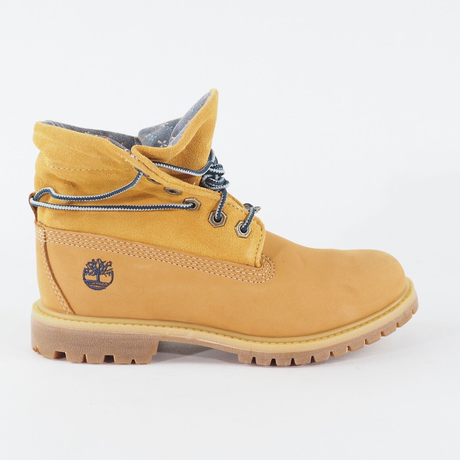 Girls Timberland Authentic 8014B Wheat Nubuck Waterproof Roll Top Lace Up Boots