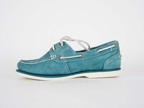 Ladies Timberland Classic Unlined 3936R Teal Leather Slip On Boat Casual Shoes