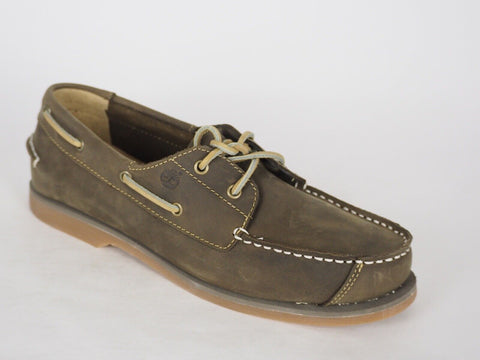 Juniors Timberland Peakisl 4691R Olive Leather 2 Eye Lace Up Casual Boat Shoes