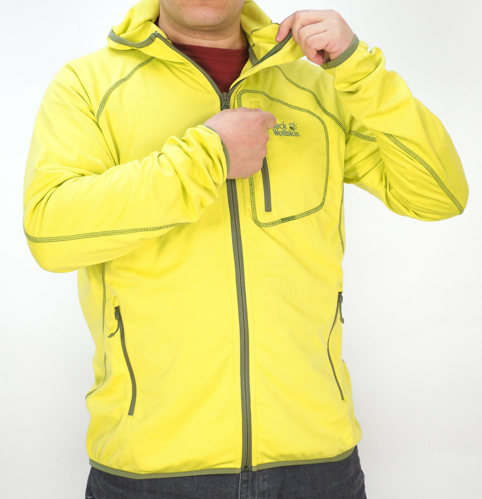 Mens Jack Wolfskin Rock Sill Hooded Zip Up Lime Jacket