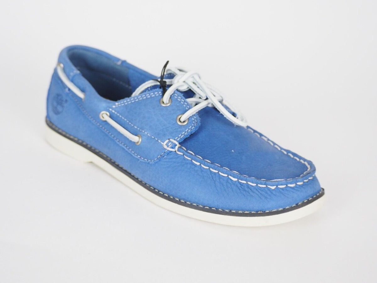 Junior Boys Timberland Classic 2 Eye 1497A Blue Leather Deck Boat Shoes