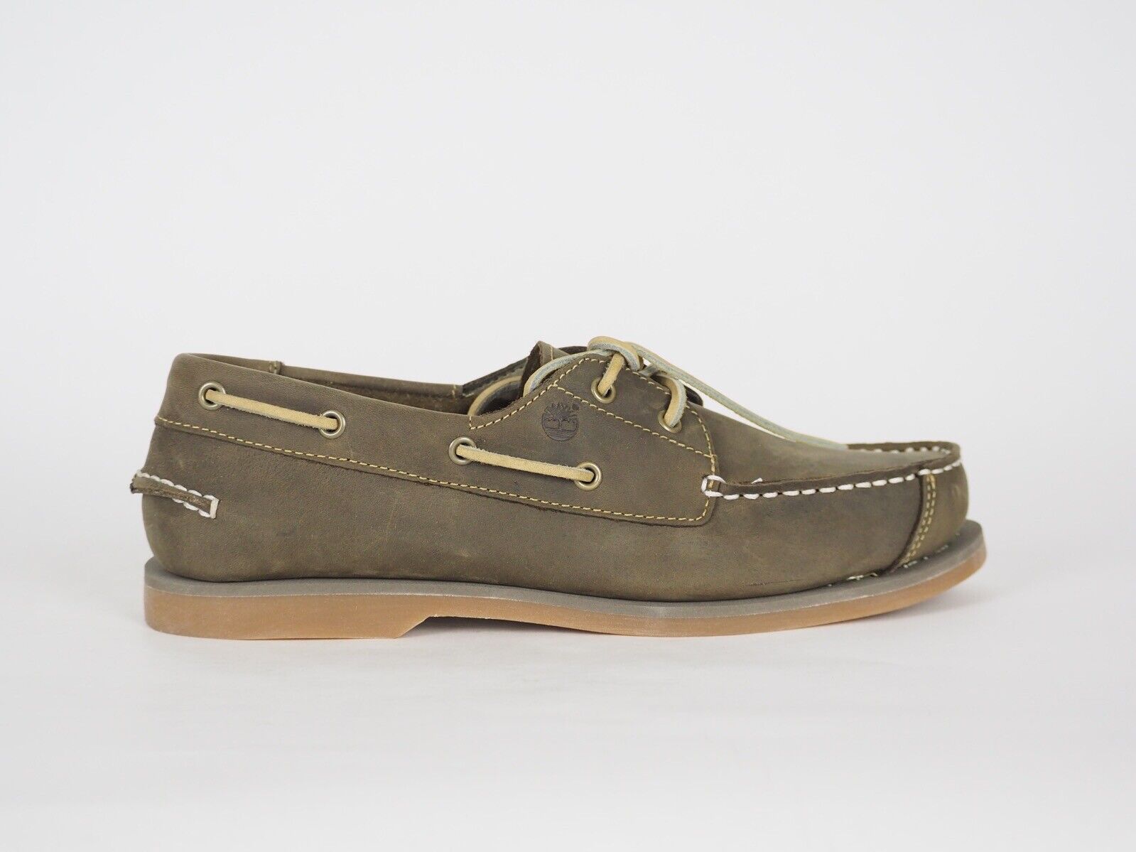 Juniors Timberland Peakisl 4691R Olive Leather 2 Eye Lace Up Casual Boat Shoes