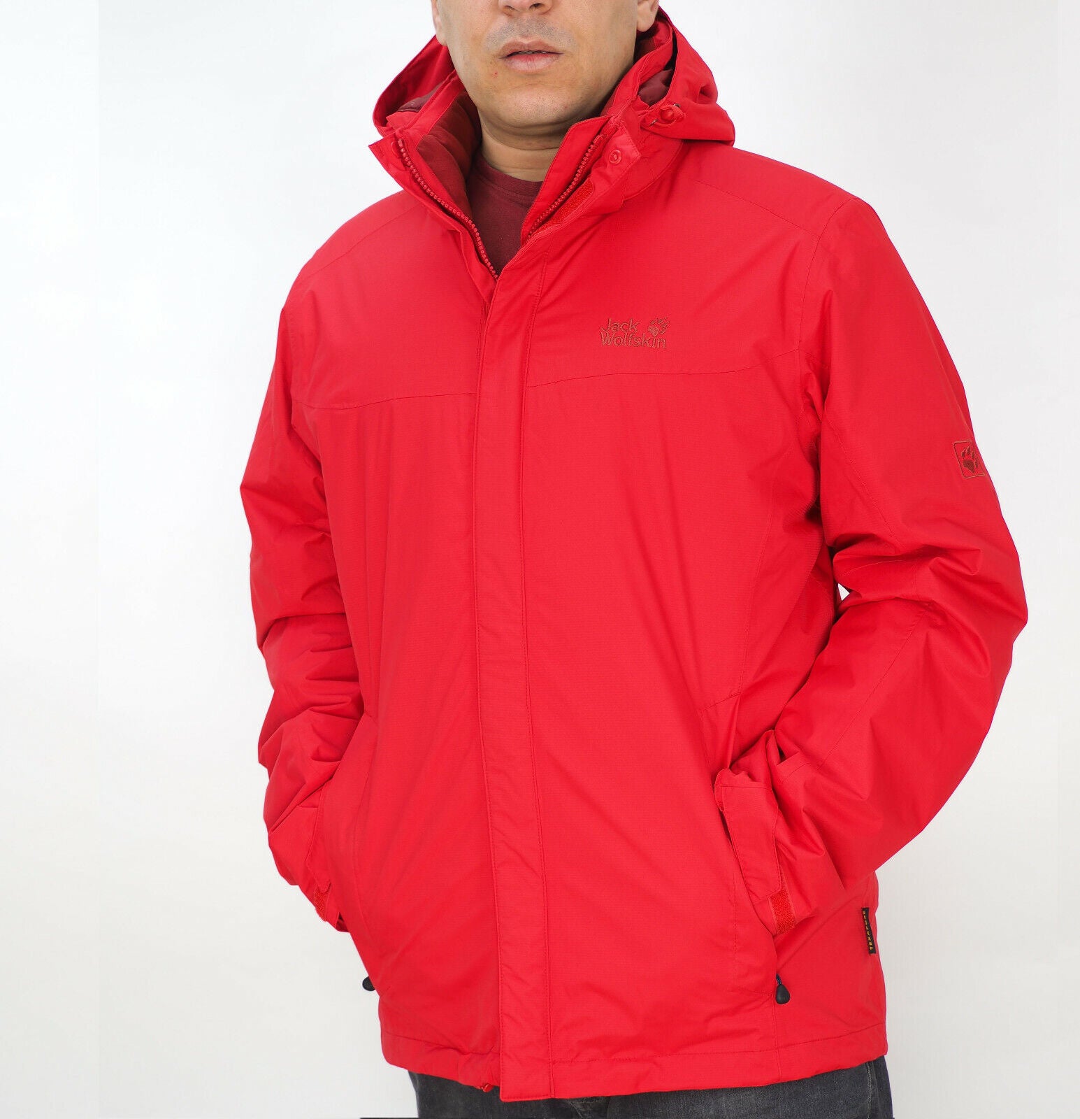 Mens Jack Wolfskin Rep Glo 1106931 Red Fire Zip Up Warm Hooded Hiking Jacket