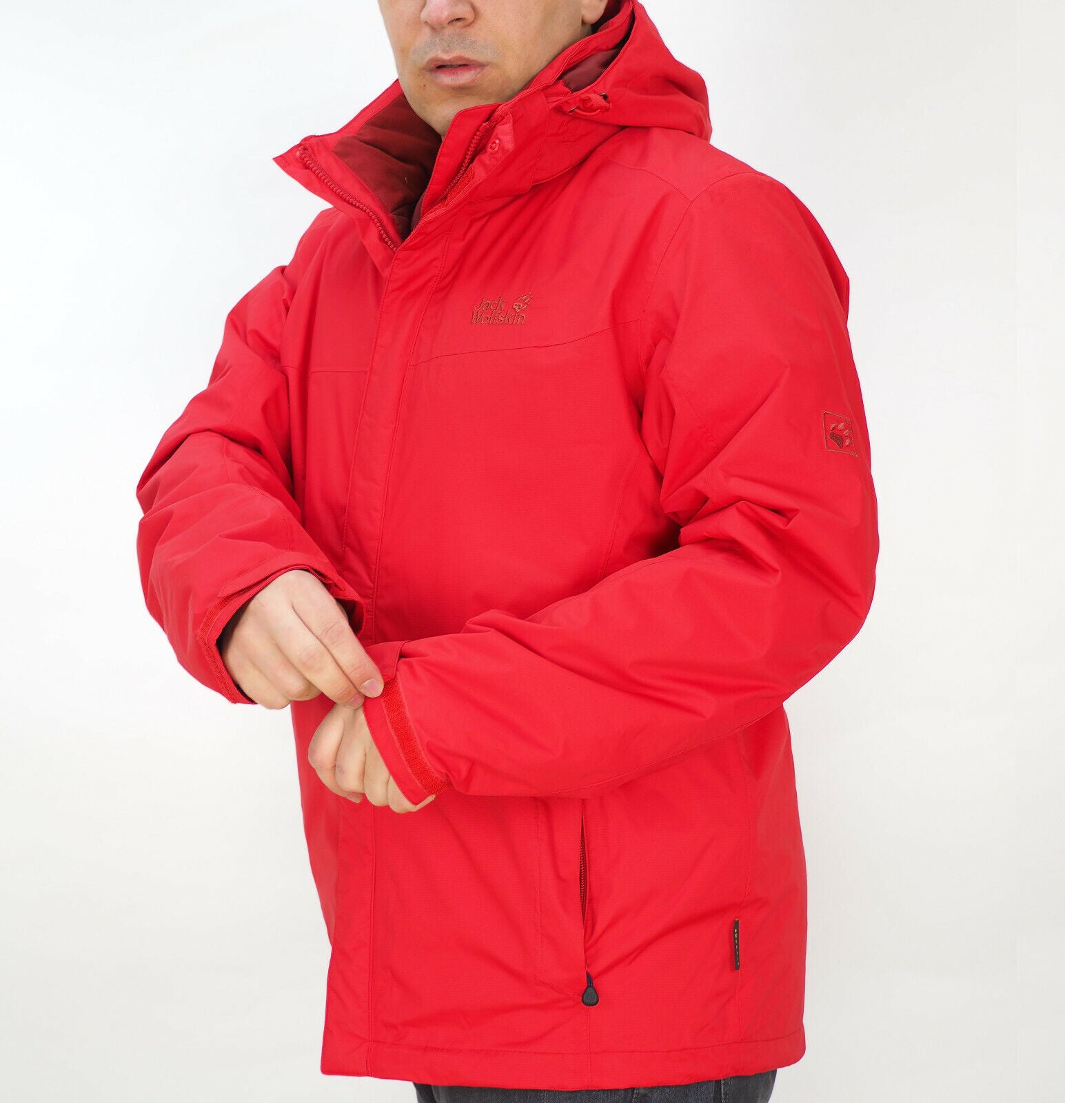 Mens Jack Wolfskin Rep Glo 1106931 Red Fire Zip Up Warm Hooded Hiking Jacket