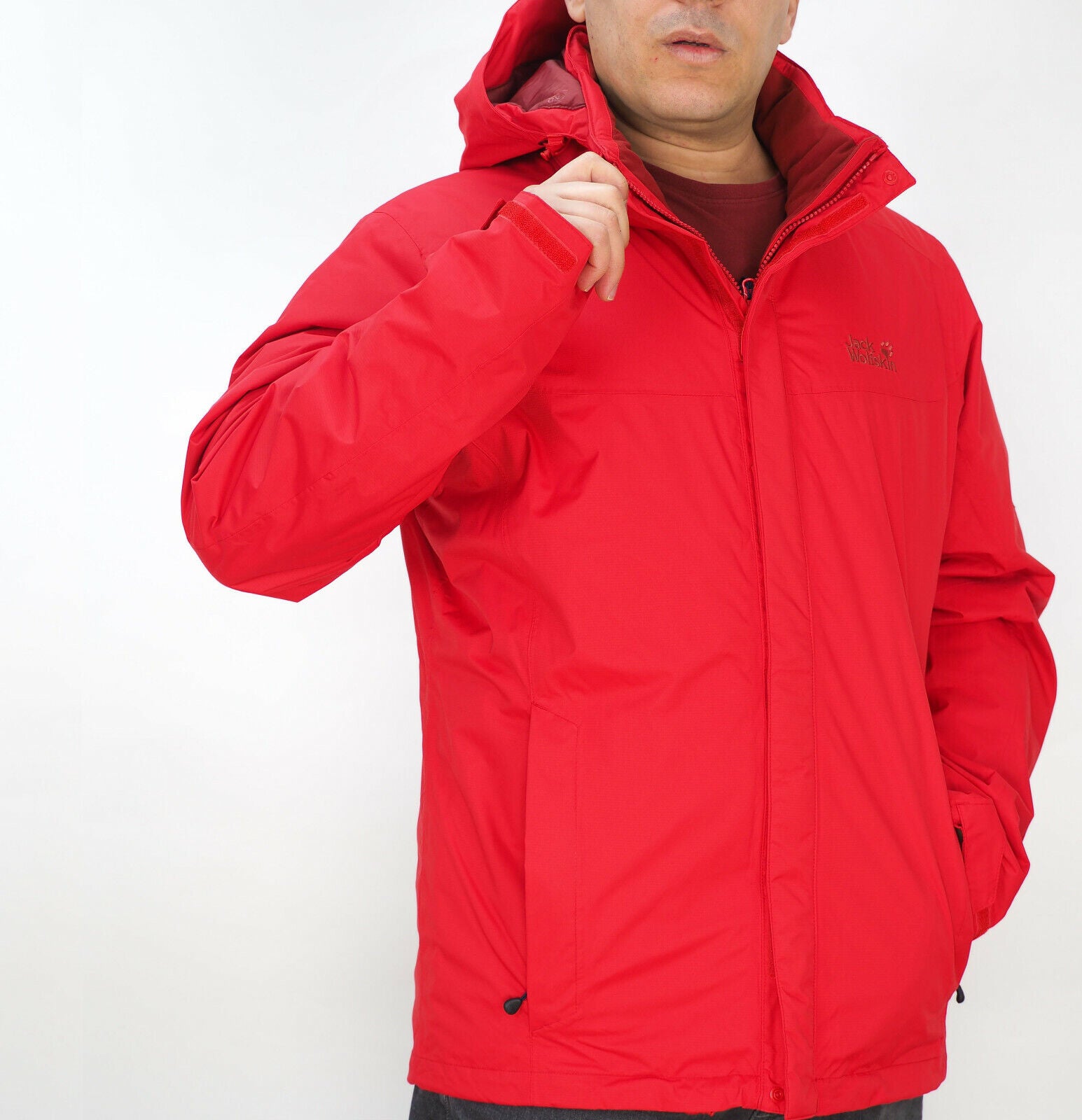 Mens Jack Wolfskin Rep Glo 1106931 Red Fire Zip Up Warm Hooded Hiking Jacket