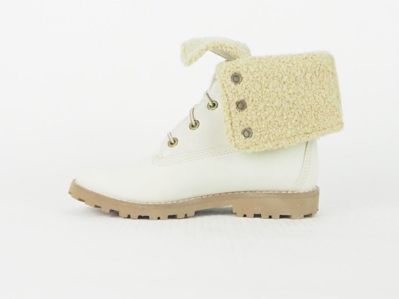 Girls Timberland Classic Fold Down 21726 Cream Leather Fur Lined Lace Up Boots