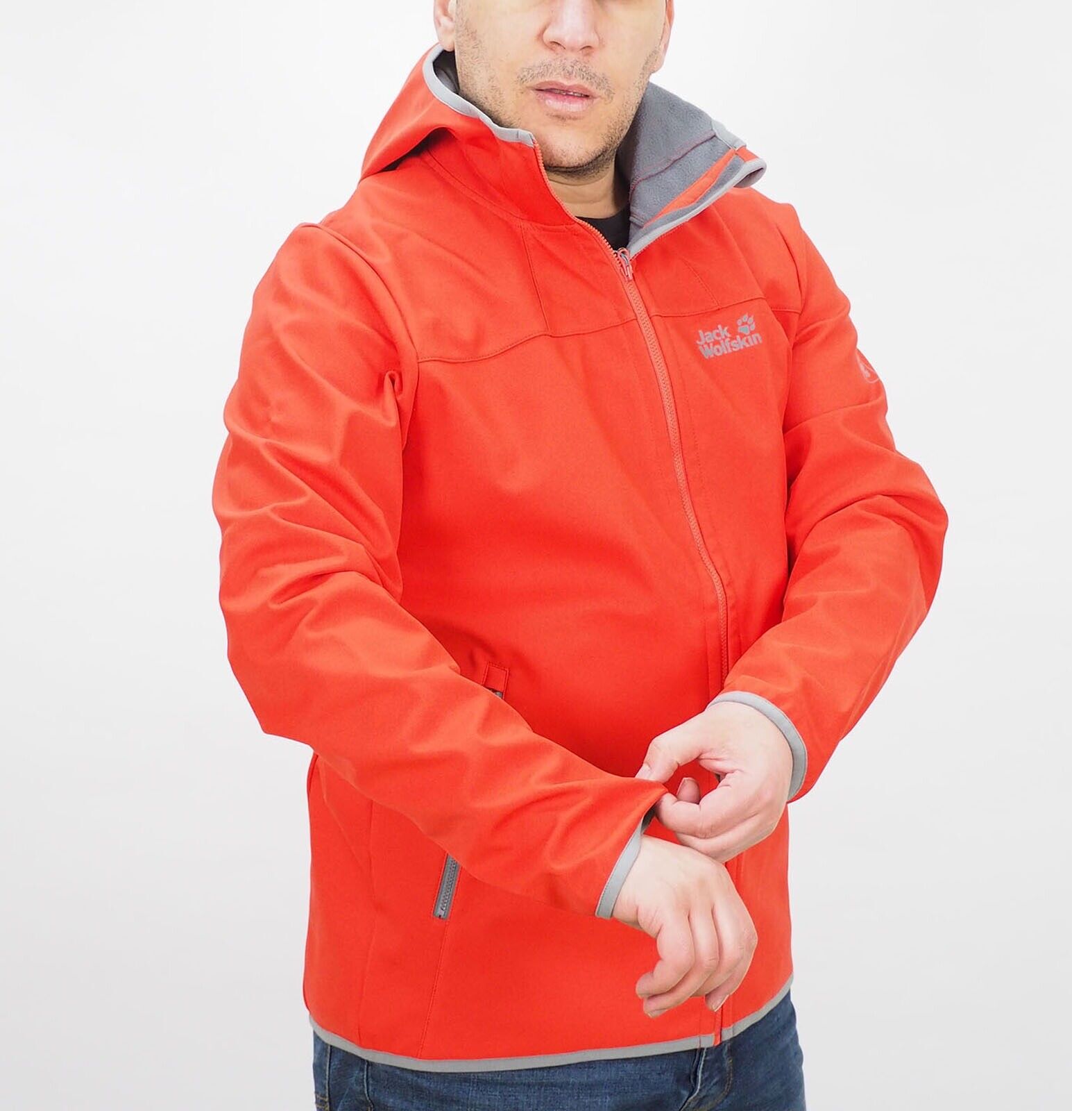 Mens Jack Wolfskin Grand Valley Softshell 1303931 Dark Coral Windproof Jacket