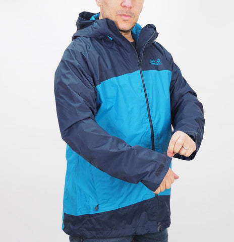 Mens Jack Wolfskin Air Row 5009931 Night Blue Zip Up Light Hooded Hiking Jacket