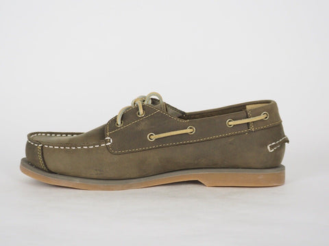 Juniors Timberland Peakisl 4691R Olive Leather 2 Eye Lace Up Casual Boat Shoes