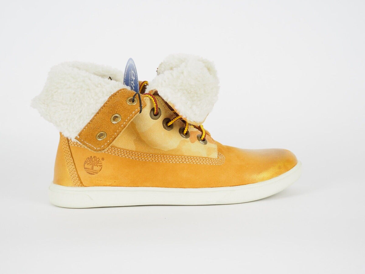 Girls Timberland Deering Fold A164C Wheat Leather Casual Warm Kids Chukka Boots