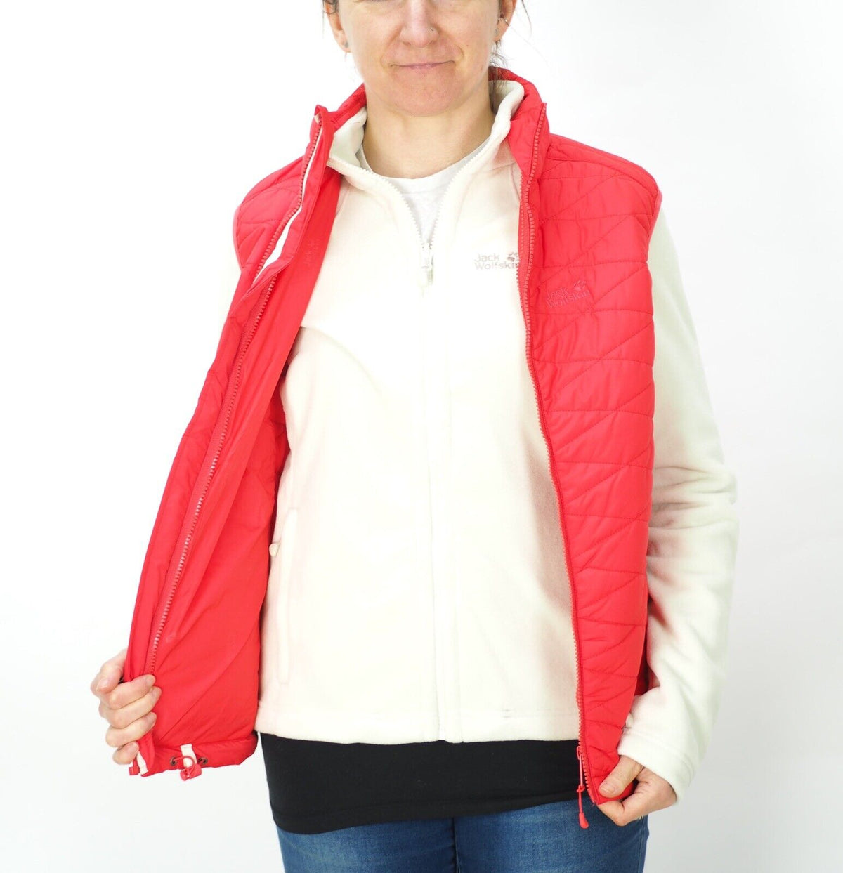 Womens Jack Wolfskin Glen Dale 1202241 Hibiscus Red 3 In 1 Flecce Vest Jacket