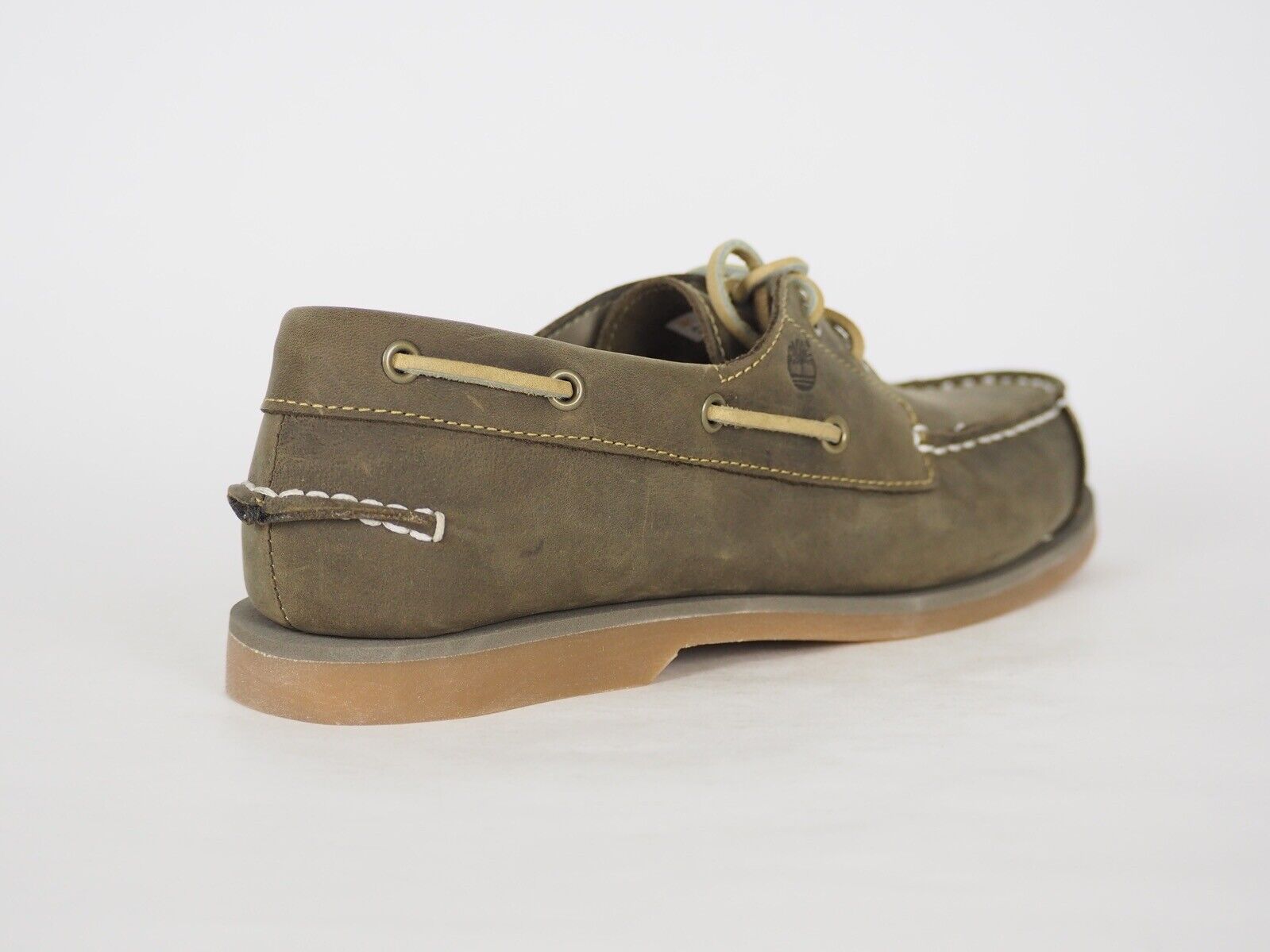 Juniors Timberland Peakisl 4691R Olive Leather 2 Eye Lace Up Casual Boat Shoes