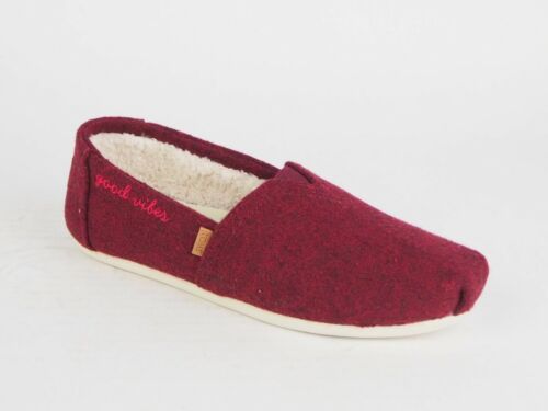 Womens Toms Classic Burgundy Faux Shearling Flats Slip On Ladies Trainers Uk 3.5 - London Top Style