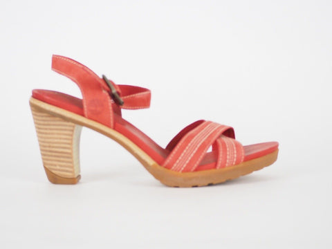 Womens Timberland EK 8135R Red Leather Summer Shoes High Heel Strappy Sandals