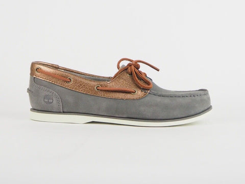 Womens Timberland Classic 2 Eye A1C2H Grey Leather Casual Ladies Boat Shoes