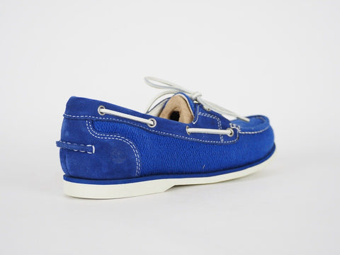 Womens Timberland EK Classic 2 Eye A14M2 Blue Leather Fabric Slip On Boat Shoes - London Top Style