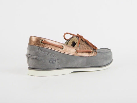 Womens Timberland Classic 2 Eye A1C2H Grey Leather Casual Ladies Boat Shoes