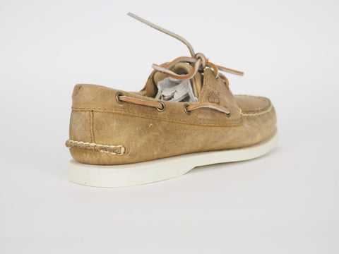 Mens Timberland Classic 1002R Beige Leather 2 Eye Lace Up Casual Boat Shoes