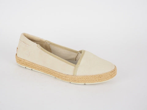 Womens Timberland Casco Bay A17E2 Beige Leather Summer Shoes Slip On Flats