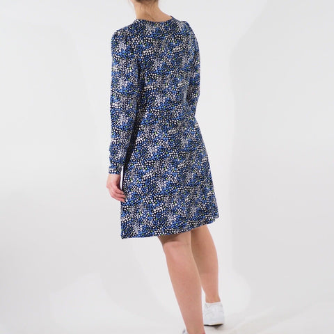 Womens Ex M&S Long Sleeve Viscose Dress Blue Floral Round Neck Ladies Long Dress