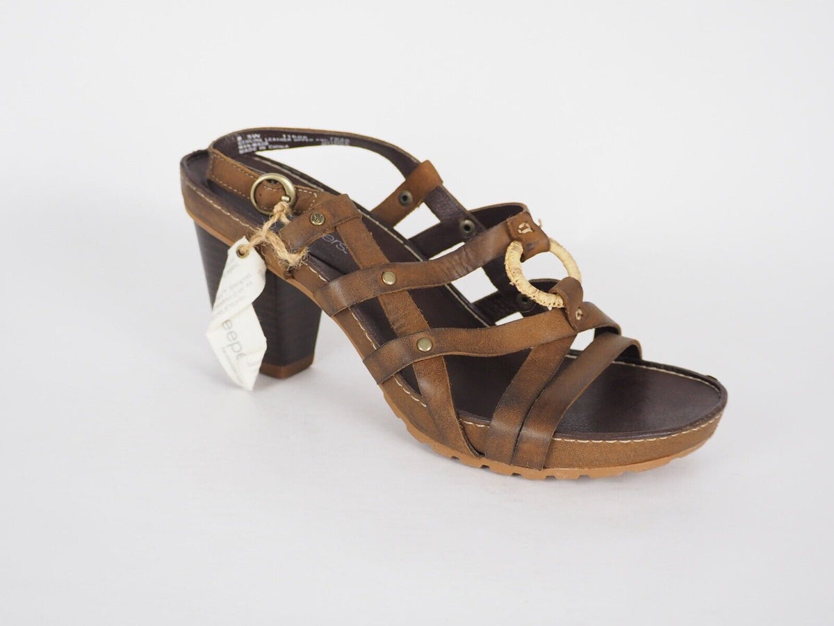 Womens Timberland EK Rng Ankle Sld 11608 Brown Leather High Heel Strappy Sandals