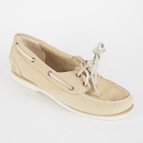 Womens Timberland Classic 2 Eye 3941R Cream Leather Lace Up Boat Shoes UK 3.5