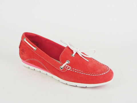 Ladies Timberland Ek Harbrside 1Eye Boat Red 8420B Leather Flat Slips On Shoes - London Top Style