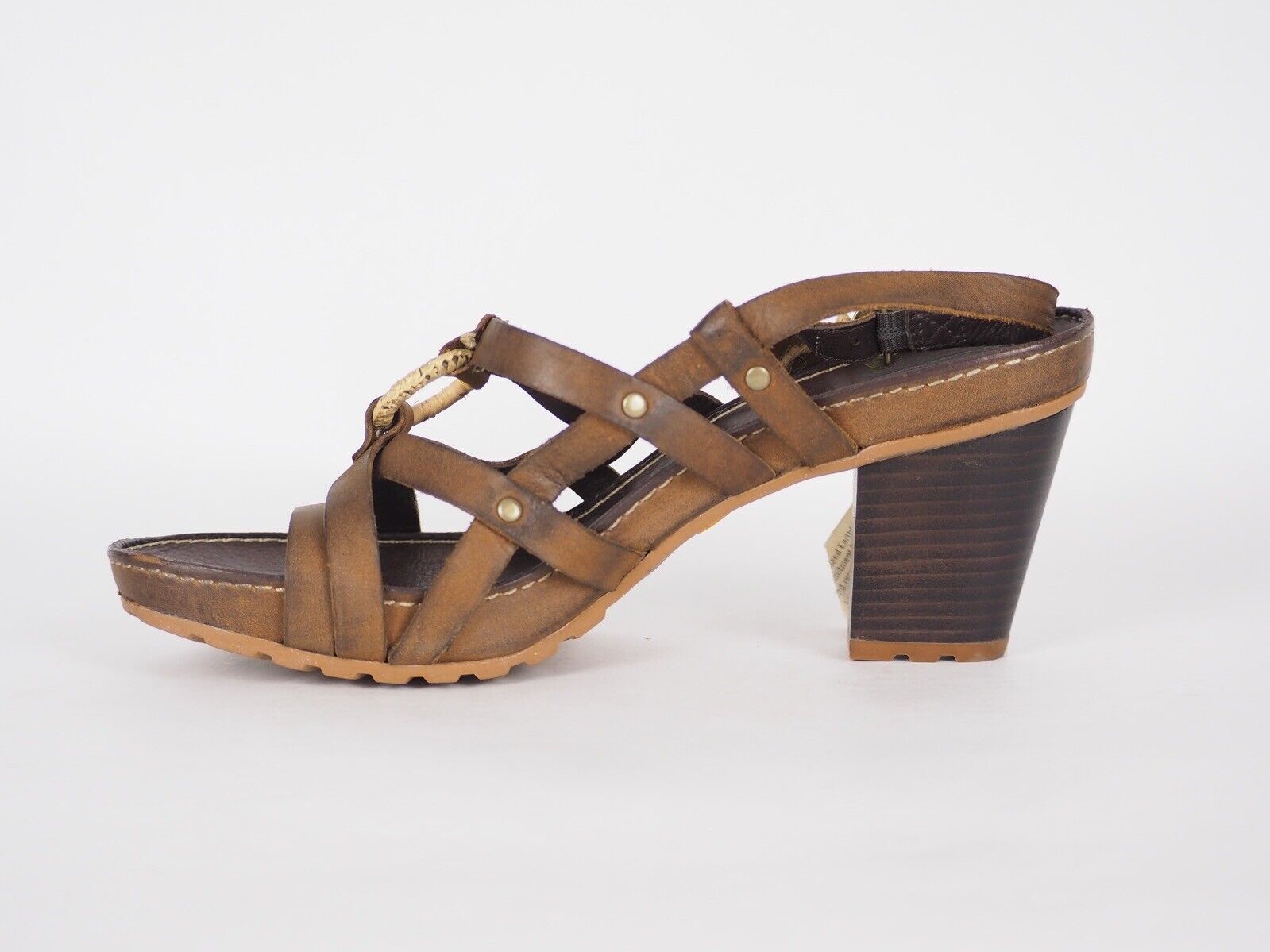 Womens Timberland EK Rng Ankle Sld 11608 Brown Leather High Heel Strappy Sandals