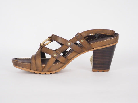 Womens Timberland EK Rng Ankle Sld 11608 Brown Leather High Heel Strappy Sandals