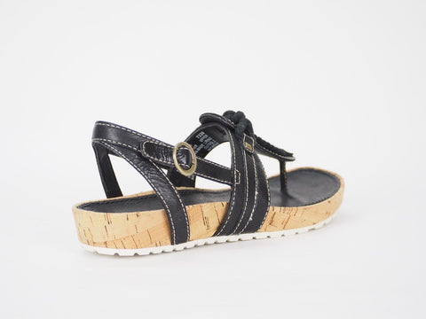 Womens Timberland Estla 11675 Black Leather Cork Flat Shoe Strappy Thong Sandals