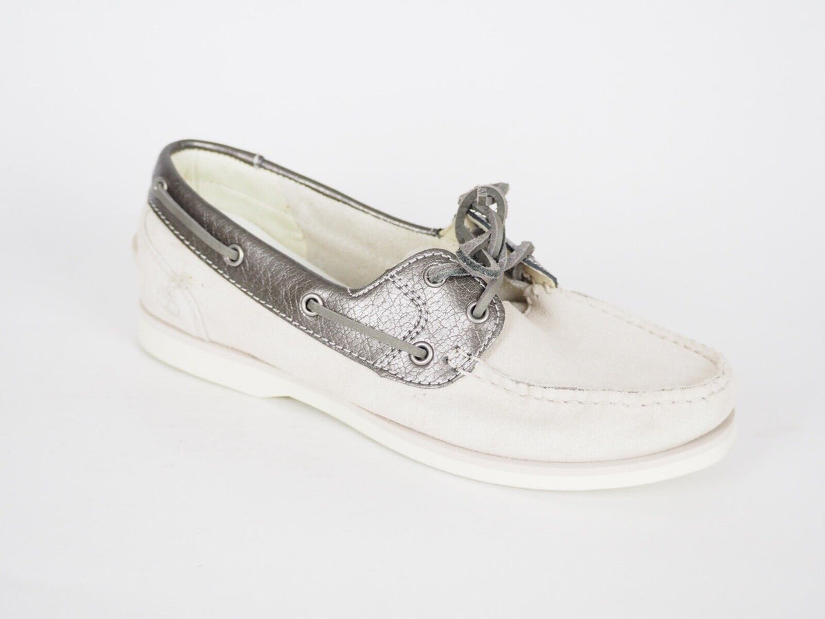 Womens Timberland Classic 2 Eye A1C2S White Pewter Suede Boat Shoes - London Top Style